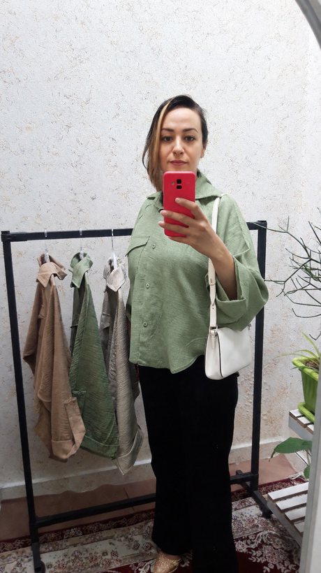شومیز آستین پاکتی جنس شانتون